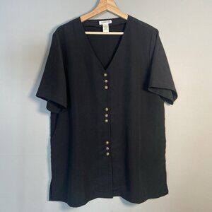 Orvis Ladies Button Front Blouse Black Size Large Tunic Minimalist Classic